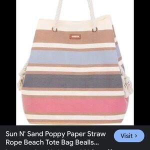 NEW SUN N SAND Poppy Paper Straw Rope Beach Tote Bag Canvas Pink, Blue, Brown